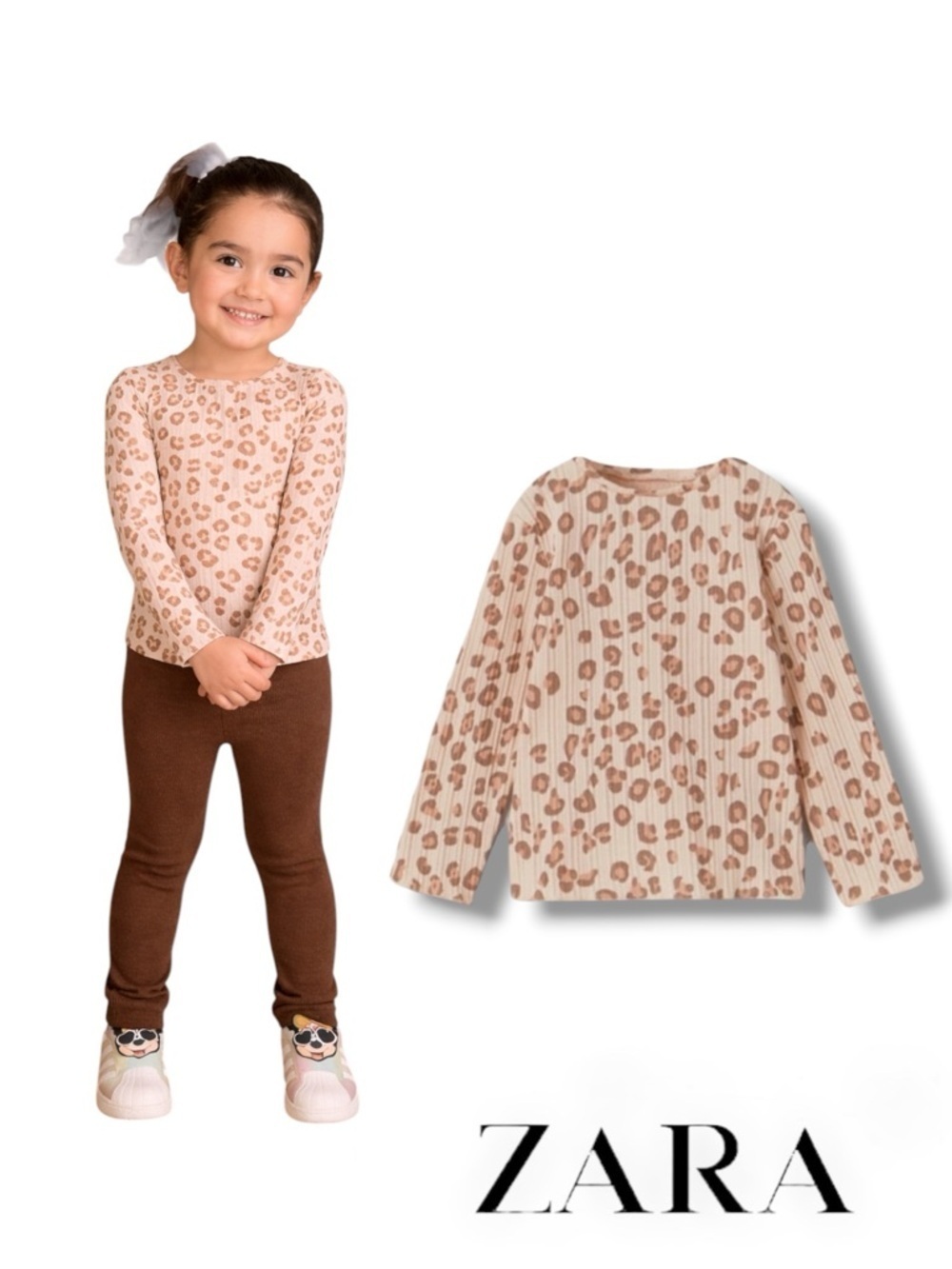 ZARA Kids Leopard Print Ribbed Long Sleeve Top NWT